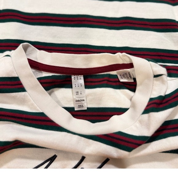Adidas Striped T Shirt Mens M White Burgundy Green Embroidered Logo Cotton‎ Blen - Picture 5 of 5